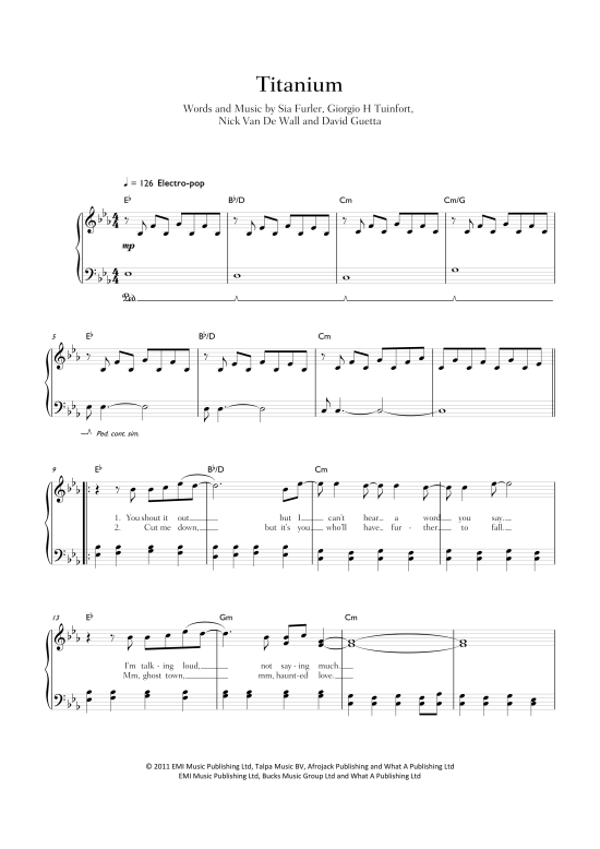 Titanium Klavier einfach PDF Noten von David Guetta in Es Dur fbd16271