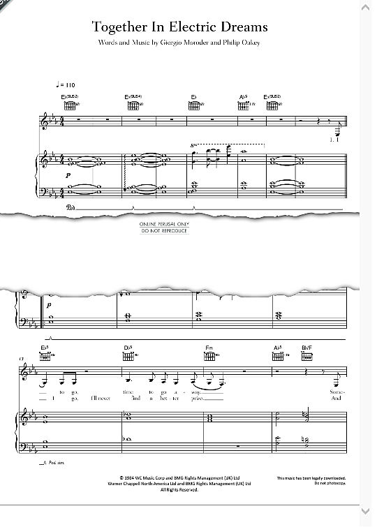 Together In Electric Dreams Klavier, Gesang & Gitarre PDF Noten von
