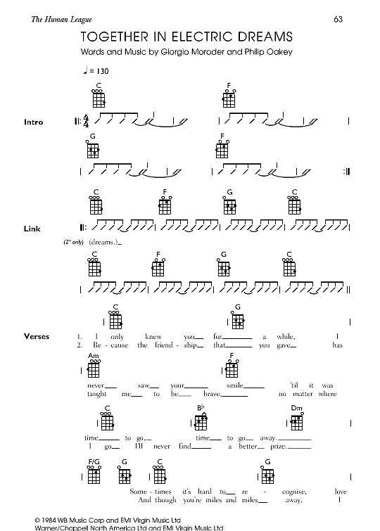 Together In Electric Dreams Ukulele Chord Songbook PDF Noten von The