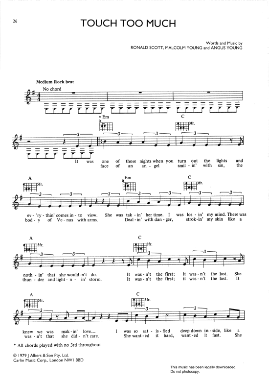Touch Too Much Melodie & Akkorde PDF Noten von AC/DC in E Moll fbd35191