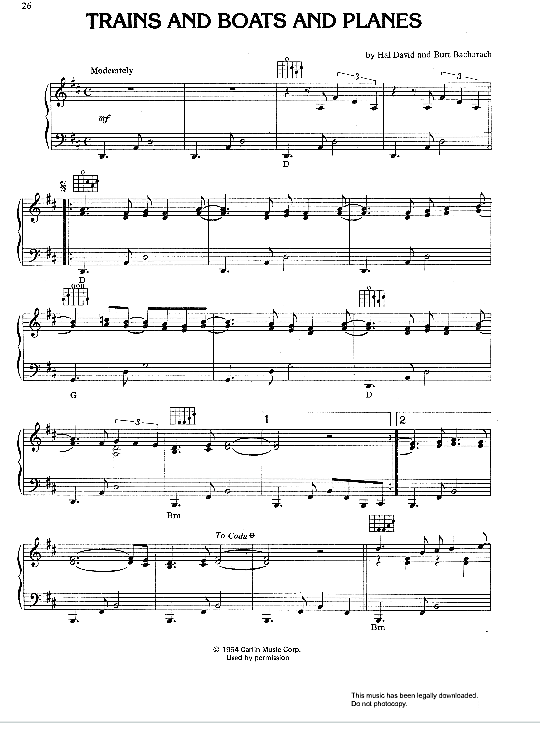Trains And Boats And Planes Klavier Solo PDF Noten von The Shadows in