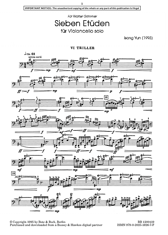 Triller 7 Etudes, No. 6 Solo 1 St. PDF Noten von Isang Yun in fbd26961
