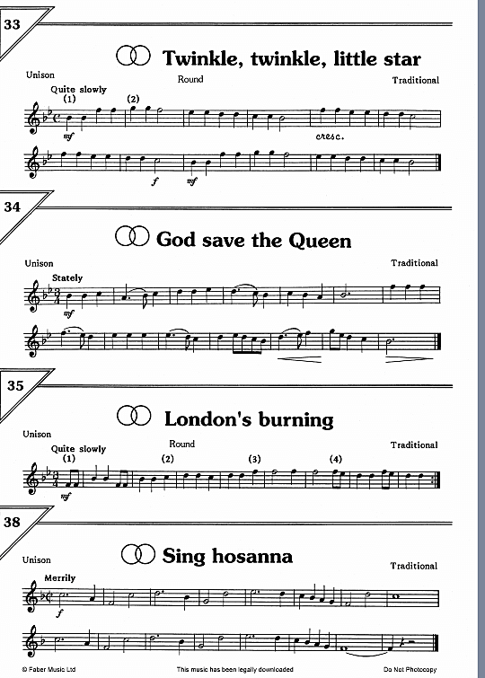 twinkle twinkle little star/god save the queen/london s burning/sing hosanna solo 1 st. traditional