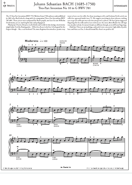 two part invention no.10 in g bwv 781 klavier solo johann sebastian bach