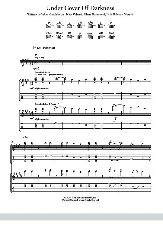 Under Cover Of Darkness Gitarre TAB PDF Noten von The Strokes in H