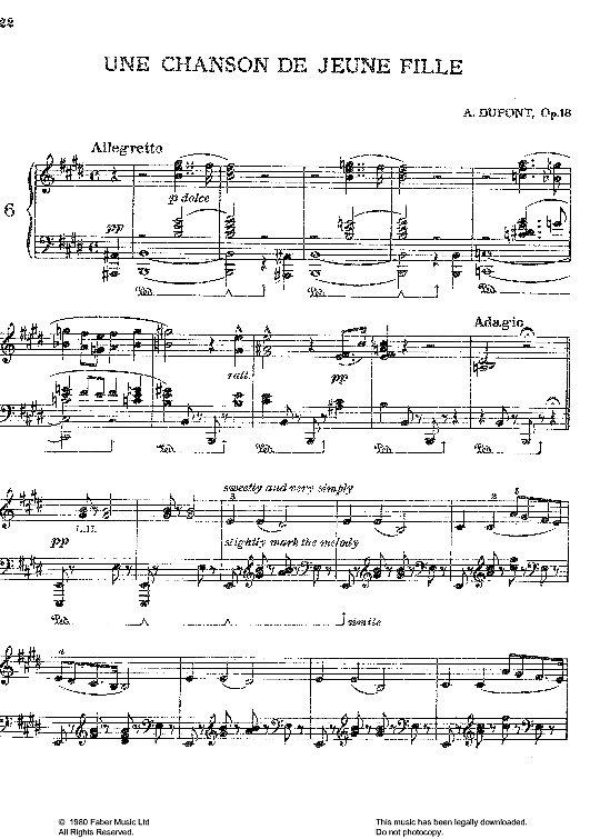 Une Chanson De Jeune Fille, Op.18 Klavier Solo PDF Noten von Auguste Dupont in E Dur fbd38284