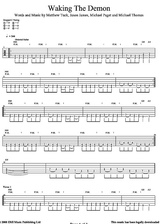 Waking The Demon Gitarre TAB PDF Noten von Bullet For My Valentine in