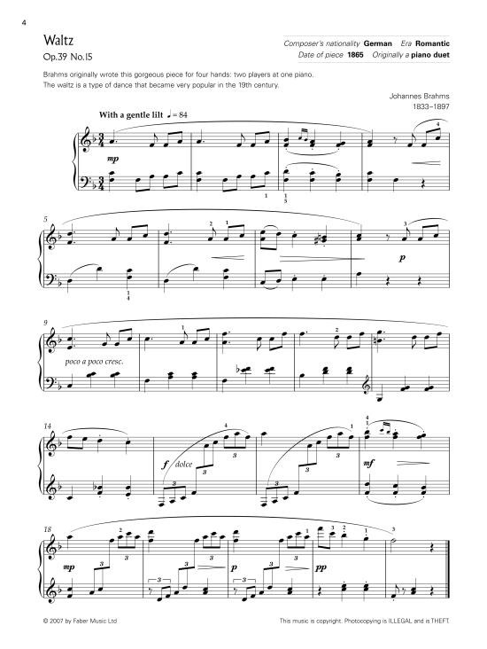 waltz op. 39 no.15 klavier solo johannes brahms