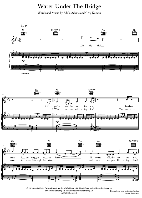 Water Under The Bridge Klavier, Gesang & Gitarre - PDF Noten von Adele ...