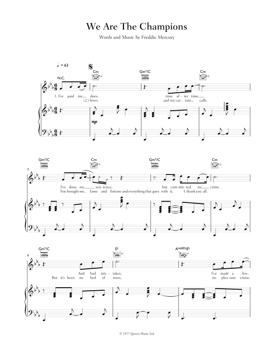 We Are The Champions Klavier, Gesang & Gitarre PDF Noten von Queen in