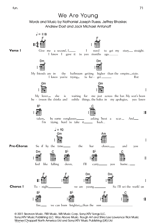 We Are Young Ukulele Chord Songbook PDF Noten von Fun in F Dur fbd39450