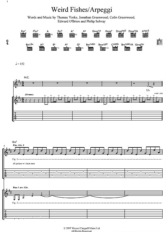 weird fishes/arpeggi gitarre tab radiohead