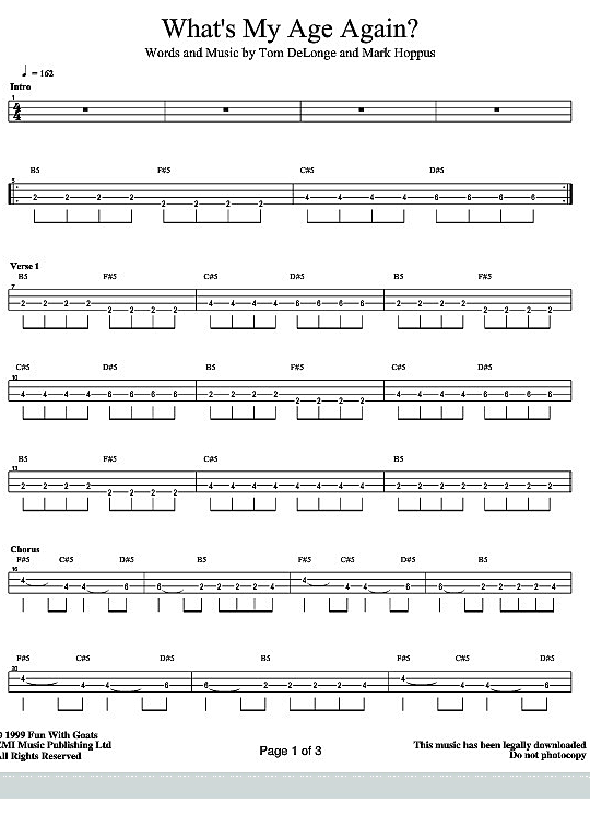 What s My Age Again Bass Tab PDF Noten von Blink 182 in fbd7767