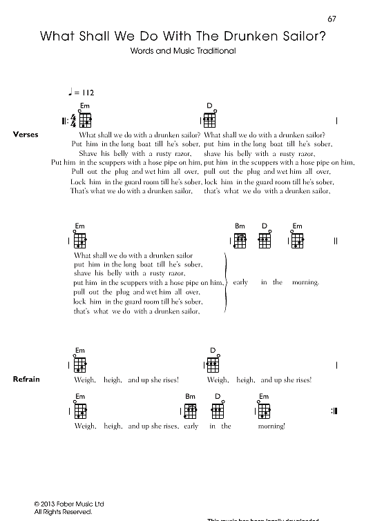 What Shall We Do With The Drunken Sailor? Ukulele Chord Songbook PDF