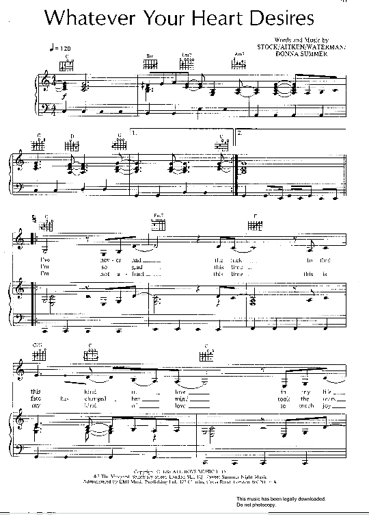 Whatever Your Heart Desires Klavier, Gesang & Gitarre PDF Noten von