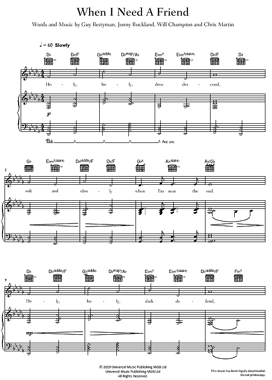 When I Need A Friend Klavier, Gesang & Gitarre PDF Noten von Coldplay