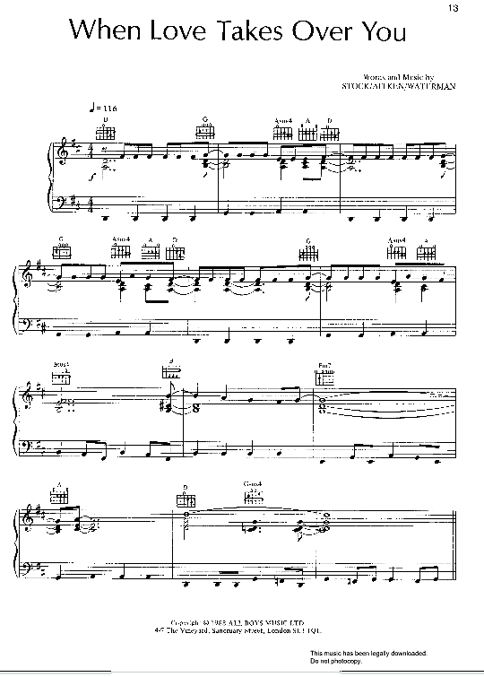 When Love Takes Over You Klavier, Gesang & Gitarre PDF Noten von