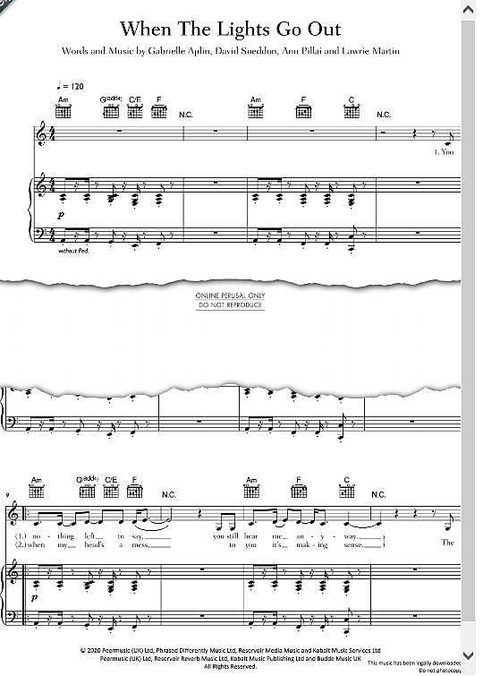 When The Lights Go Out Klavier, Gesang & Gitarre PDF Noten von