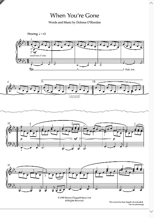 When You re Gone Klavier Solo PDF Noten von The Cranberries in Es Dur