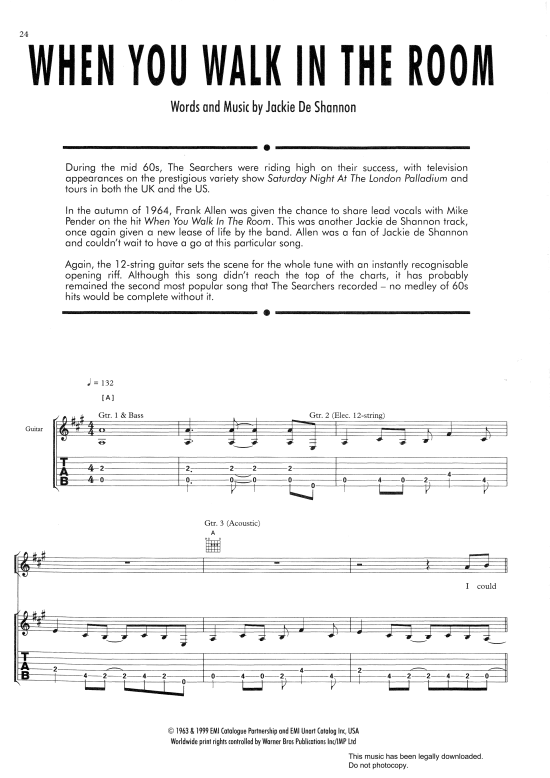 When You Walk In The Room Gitarre TAB PDF Noten von The Searchers in