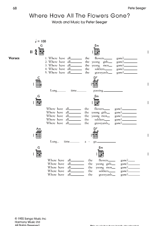 Where Have All The Flowers Gone? Ukulele Chord Songbook PDF Noten von