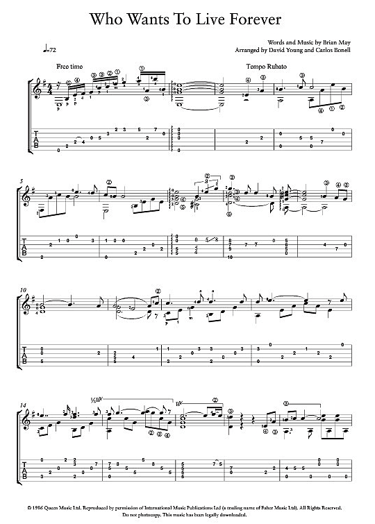 Who Wants To Live Forever Gitarre Tab Pdf Noten Von Queen In Fbd 5074