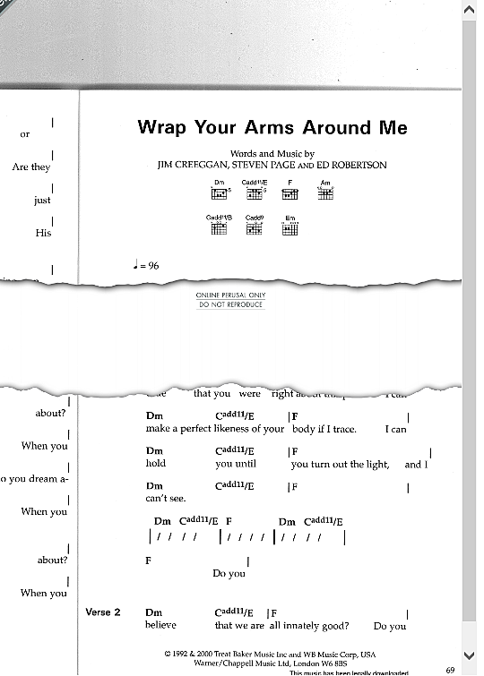Wrap Your Arms Around Me Songbook mit Akkorden PDF Noten von