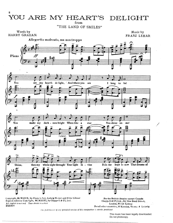 You Are My Heart s Delight from The Land Of Smiles Klavier & Gesang