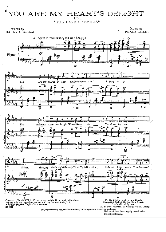 You Are My Heart s Delight from The Land Of Smiles Klavier & Gesang