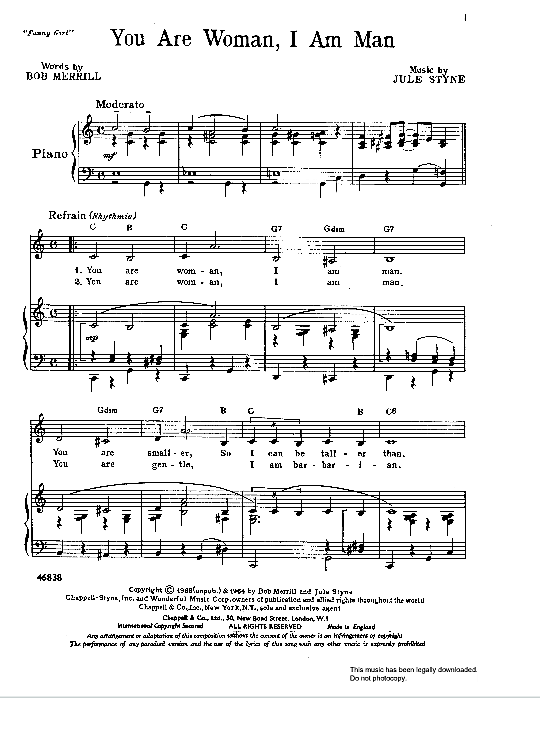 You Are Woman, I Am Man from Funny Girl Klavier, Gesang & Gitarre PDF