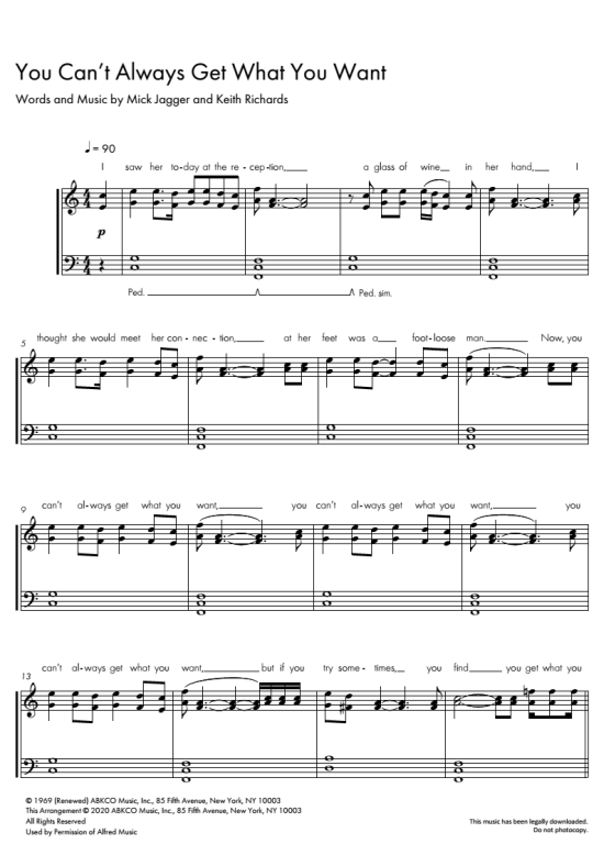 You Can t Always Get What You Want Klavier Solo PDF Noten von The