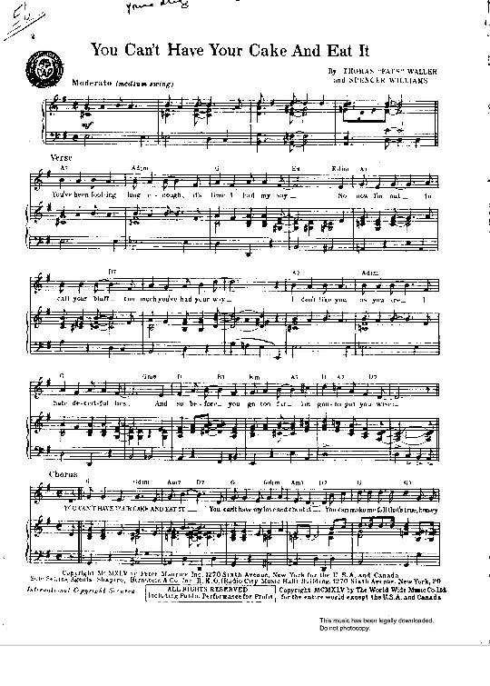 You Can t Have Your Cake And Eat It Klavier, Gesang & Gitarre PDF