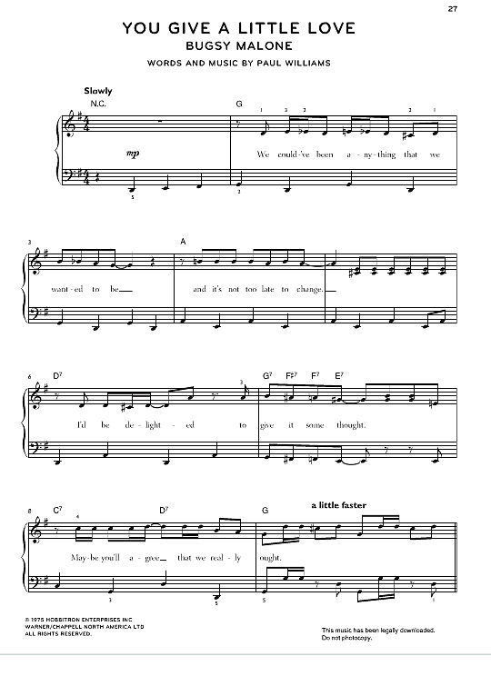 You Give A Little Love from Bugsy Malone Klavier einfach PDF Noten