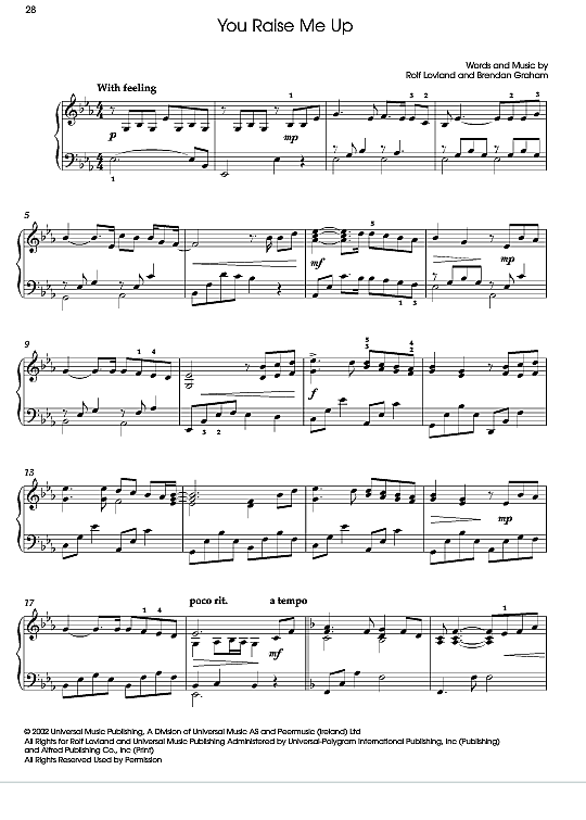You Raise Me Up Klavier Solo PDF Noten von Rolf Lovland in F Dur fbd10523 You Raise Me Up Klavier Solo PDF Noten von Rolf Lovland in F Dur fbd10523