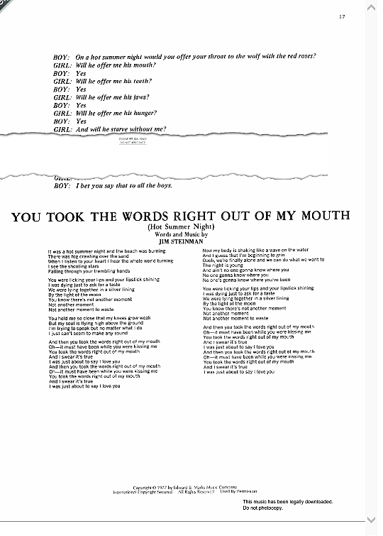 You Took The Words Right Out Of My Mouth Klavier, Gesang & Gitarre