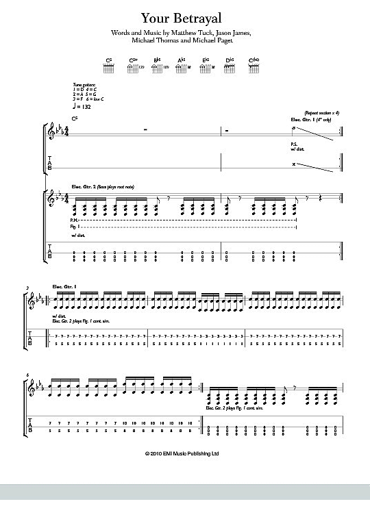 Your Betrayal Gitarre TAB PDF Noten von Bullet For My Valentine in C