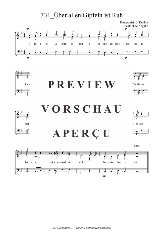  Uuml ber allen Gipfeln ist Ruh (Gemischter Chor SAB) (Gemischter Chor (SAB)) von Friedrich Kuhlau