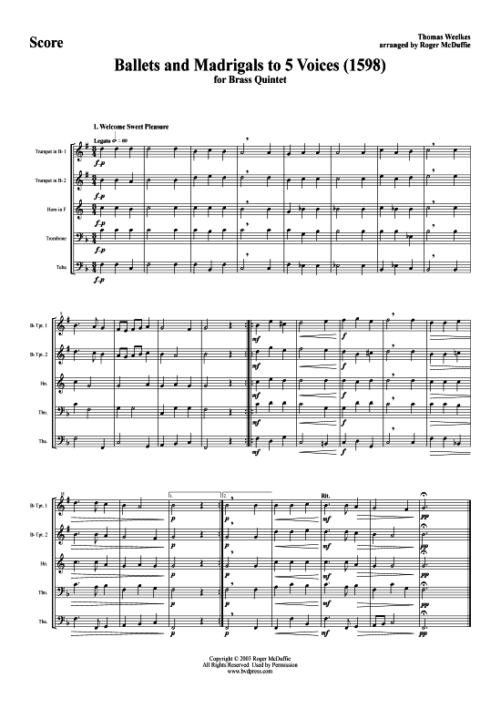 11 Madrigale (Blechbl serquintett) (Quintett (Blech Brass)) von Thomas Weelkes (arr. McDuffi)