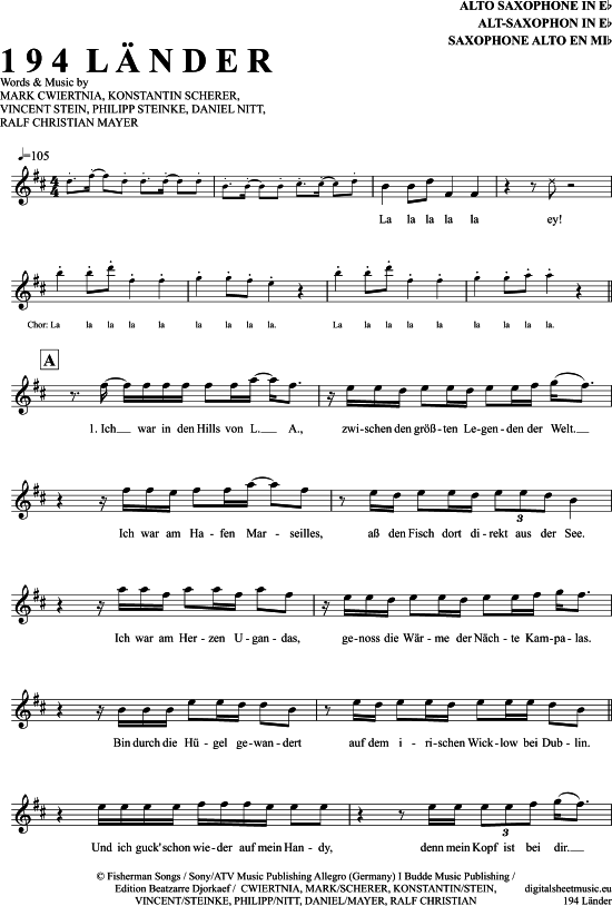 194 L nder (Alt-Sax) (Alt Saxophon) von Mark Forster