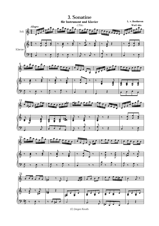 3. Sonatine WoO 44a (Klavier + Instrument in C) (Klavier  Melodieinstr.) von L. v. Beethoven