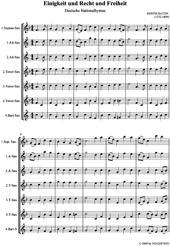 Deutsche Nationalhymne (Saxophon-Quartett) (S)AA(T)TB 
