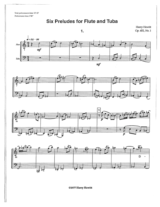 6 Preludes (Duett f uuml r Fl ouml te + Tuba) (Duett (2 St.)) von Harry Hewitt
