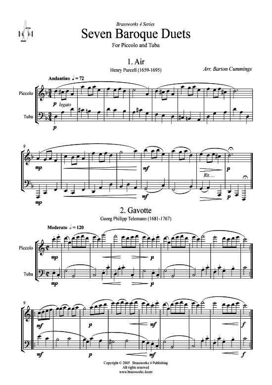 7 Barock-Duette (Piccolo-Trompete + Tuba) (Duett (Blech Brass)) von Verschiedene Verfasser