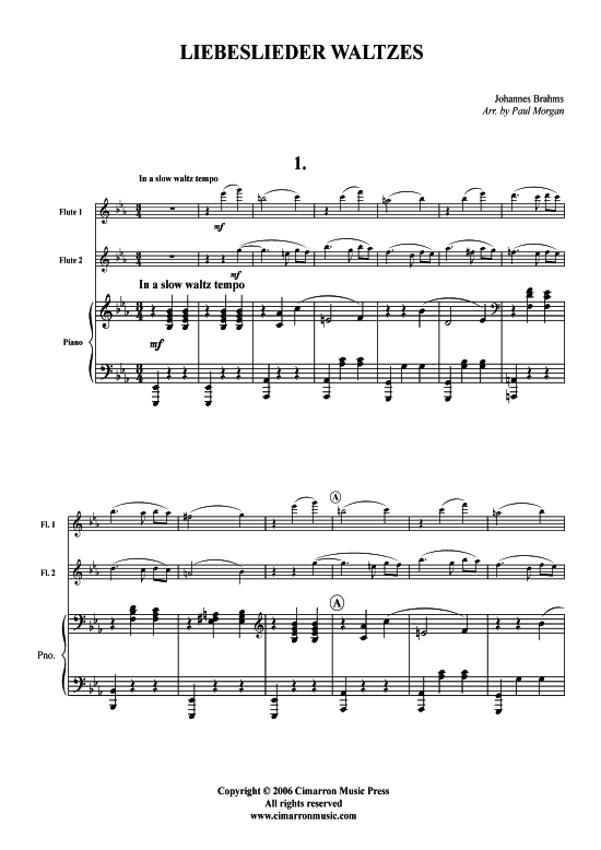 8 Liebeslieder Walzer (2x Querfl ouml te + Klavier) (Trio (Klavier  2 St.)) von Johannes Brahms