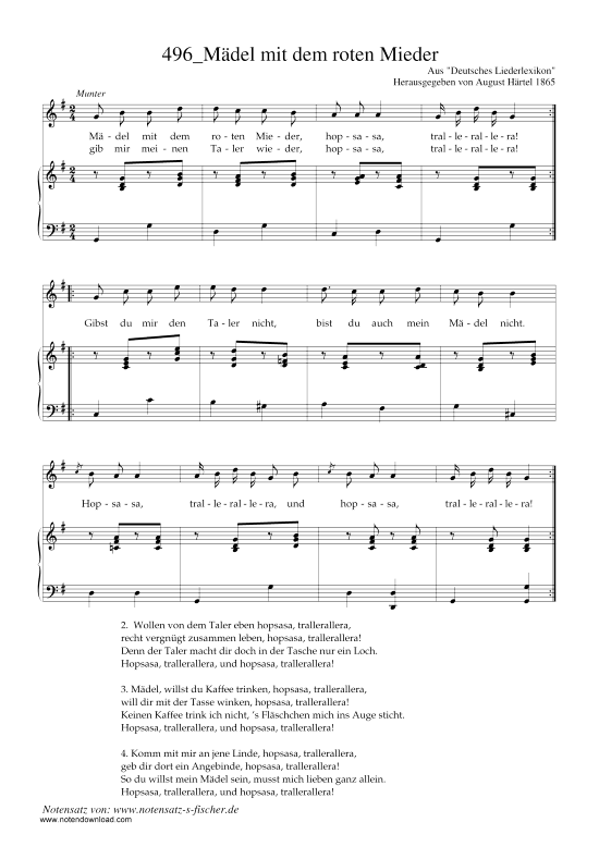 M auml del mit dem roten Mieder (Klavier + Gesang) (Klavier  Gesang) von Aus quot Deutsches Liederlexikon quot A. H auml rtel (1865)