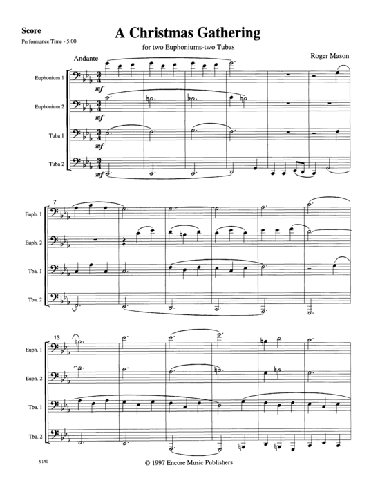 A Christmas Gathering (Tuba Quartett EETT) (Quartett (Tuba)) von Roger Mason