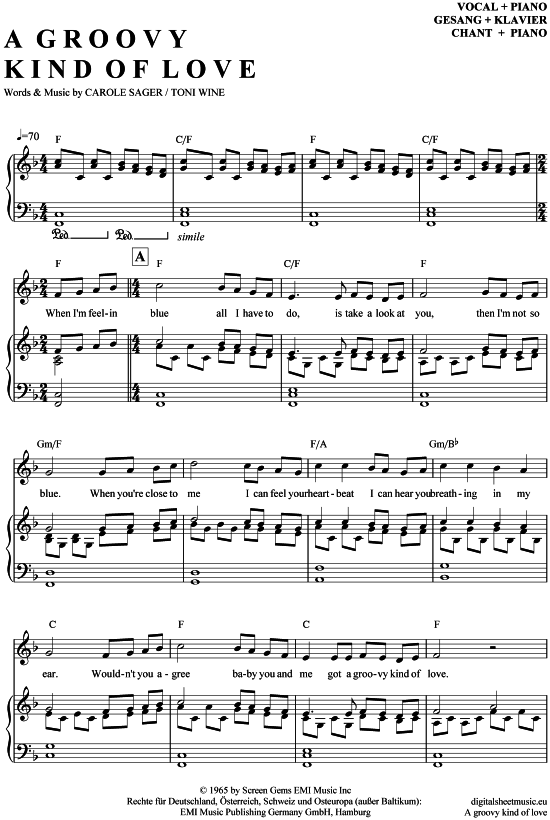 A groovy kind of love Klavier + Gesang PDF Noten von Phil Collins in