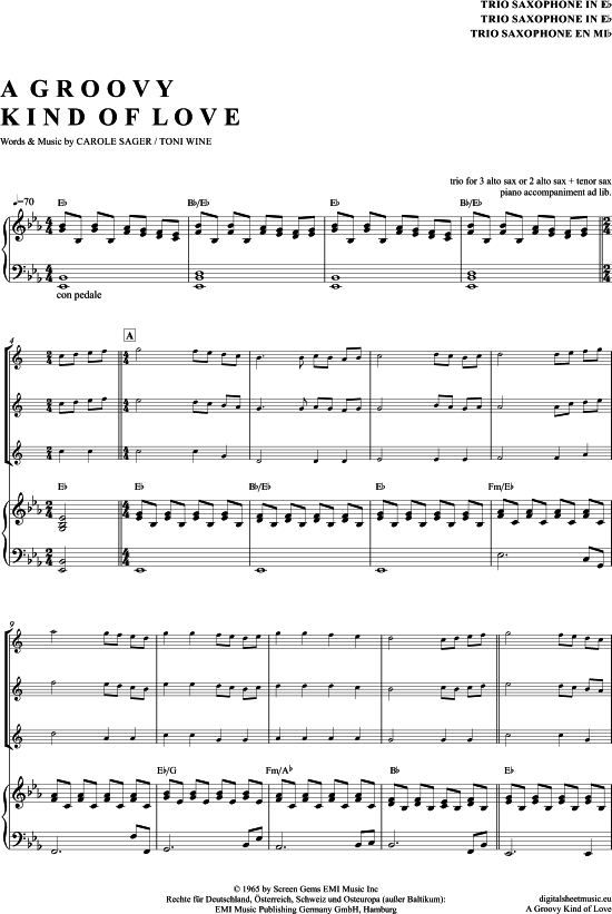 A groovy kind of love (Saxophon Trio AAA(T) + Klavier) (Trio (Saxophon)) von Phil Collins