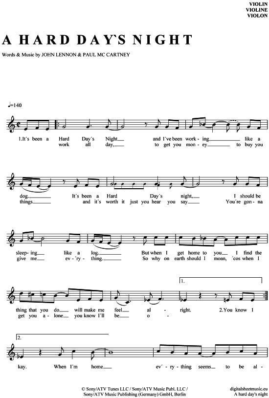 A Hard Day s Night (Violine) (Violoncello) von Beatles