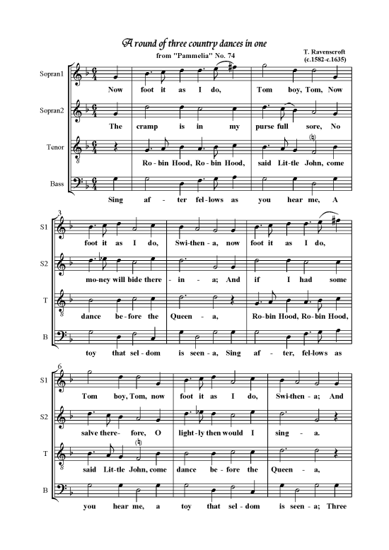 A round of three country dances in one (Gemischter Chor SSTB) (Gemischter Chor) von T. Ravenscroft (c.1582-c.1635)